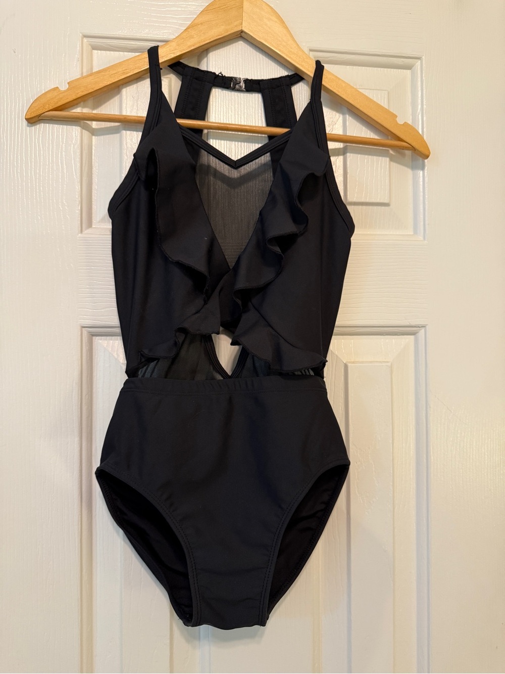 Oh La La Dancewear Child Medium Black Ruffle Leotard Mesh Open Back CM Ballet